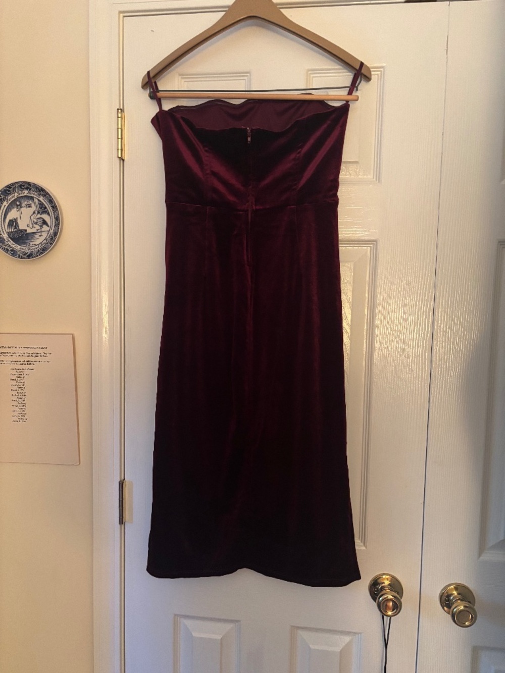 Strapless Burgundy velvet party dress